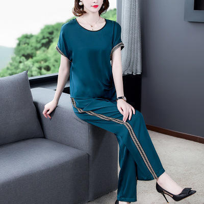 AHM-myx8076夏季新款仿真丝圆领宽松大码两件套 商品图1