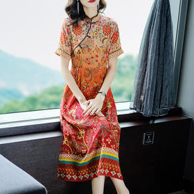 WWM 81226真丝修腰渐变色改良桑蚕丝连衣裙