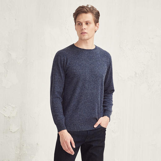 羊绒世家2020秋冬新款男士圆领100%羊绒衫内搭保暖双色花纱薄毛衣 商品图4