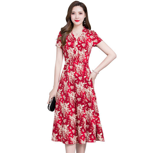 MQ-SLQ2082夏新款短袖优雅气质显瘦中长碎花雪纺连衣裙YY 商品图4