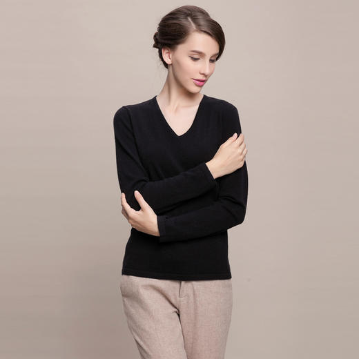 羊绒世家秋冬女装反季促销新款纯色毛衣女套头V领针织衫女羊绒衫 商品图1