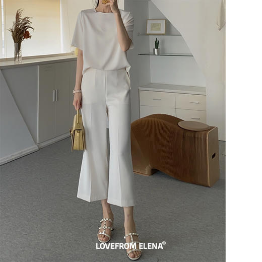 圆领短袖八分裤两件套（米白） 商品图0