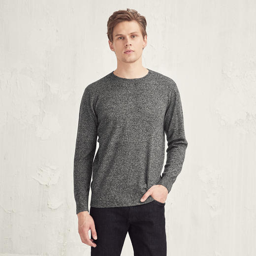 羊绒世家2020秋冬新款男士圆领100%羊绒衫内搭保暖双色花纱薄毛衣 商品图5