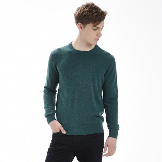 羊绒世家秋冬新款圆领羊绒衫男薄款打底毛衣休闲套头衫纯色针织衫 商品图3
