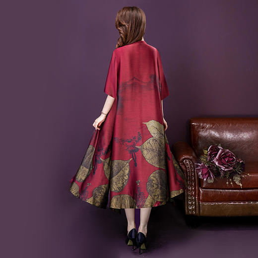 LFJR-8308复古文艺印花大码开衫阔太太中国风优雅两件套 商品图3