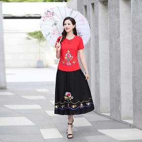 MQ-SLQ2080夏新款复古文艺改良旗袍短袖T恤唐装两件套YY