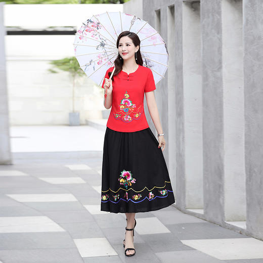 MQ-SLQ2080夏新款复古文艺改良旗袍短袖T恤唐装两件套YY 商品图0