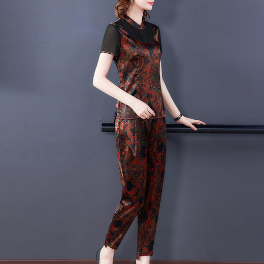 LFJR-9028夏新款真丝衬衫桑蚕丝短袖上衣阔腿裤两件套 商品图2