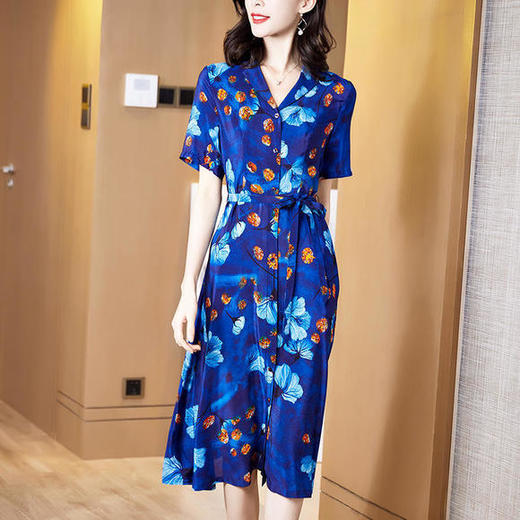 SM-8203563唯美百搭数码印花衬衫式真丝连衣裙 商品图1