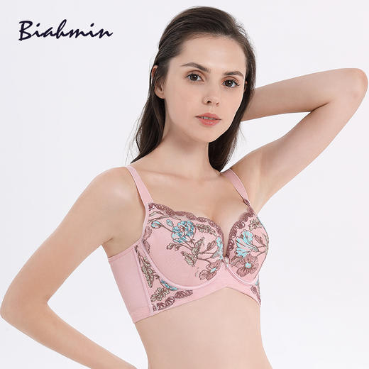 贝佳人新品小胸聚拢深V不空杯胸罩女士花卉刺绣养护型收副乳文胸BW91733 商品图3