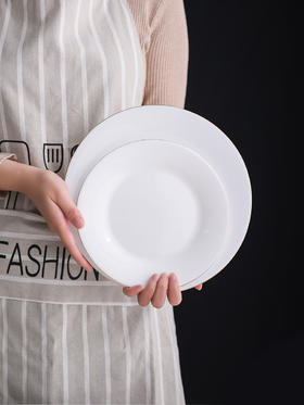 【白玉玻璃瓷纯白翻边餐盘】钢化玻璃免洗洁精餐具零毛孔不吸水碗盘汤碗汤勺深盘鱼盘多规格可选