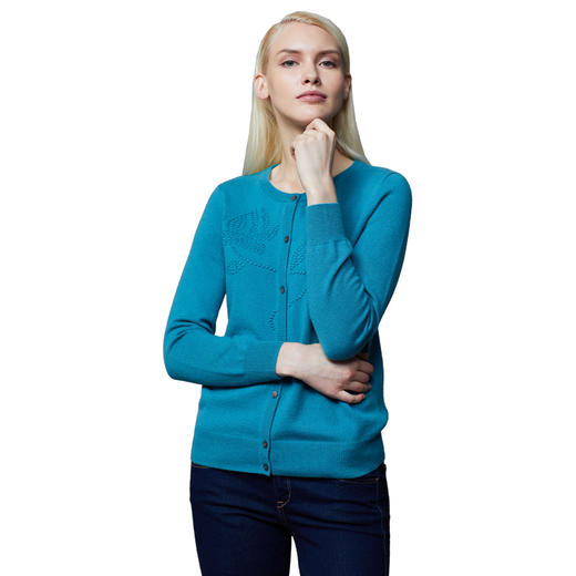 羊绒世家冬新品100%山羊绒圆领开衫女纯色立体提花保暖外搭毛衣 商品图0