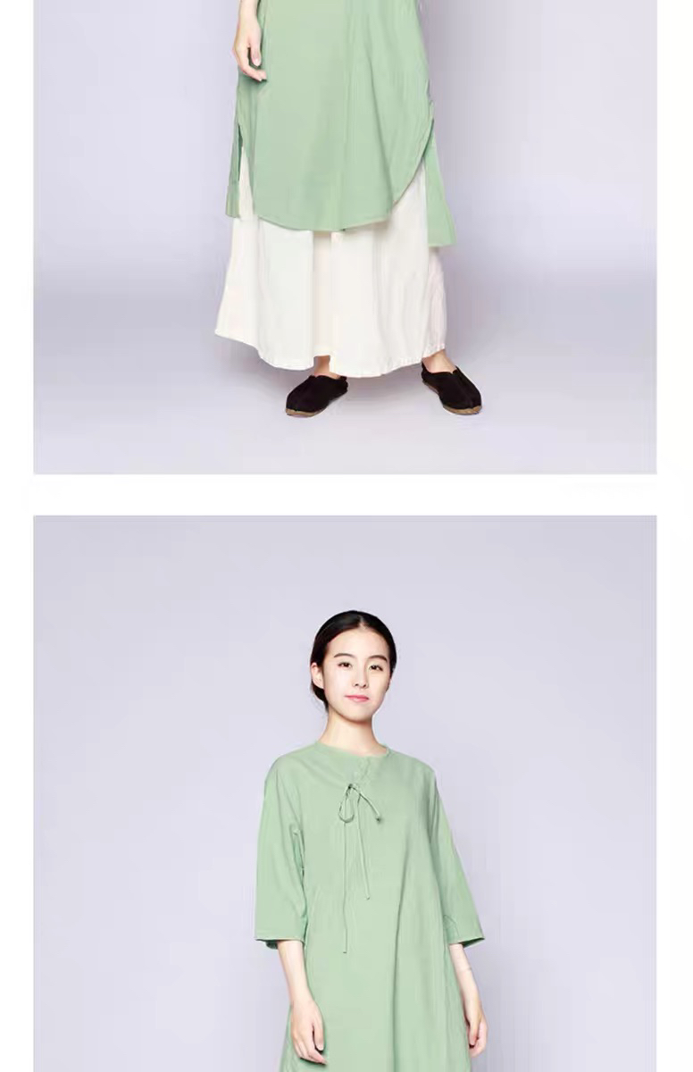 照本堂w3730棉麻袍子布衣茶服中式传统复古简约斜襟系带女汉服春