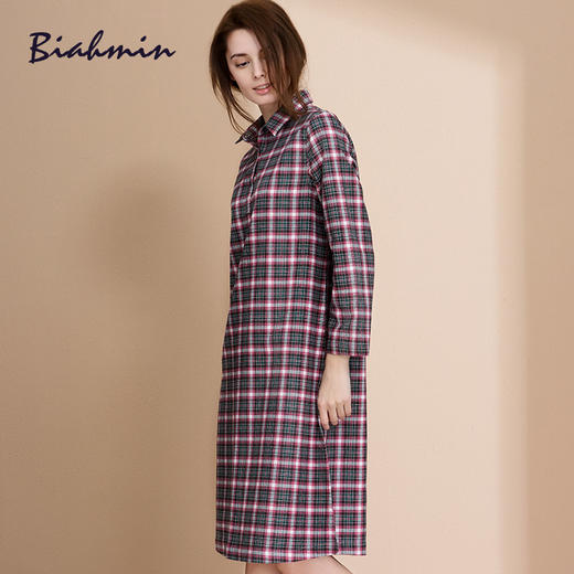 贝佳人正品春夏连衣裙舒适休闲格子衬衫连衣裙Polo衫中长裙家居服BW53720 商品图1
