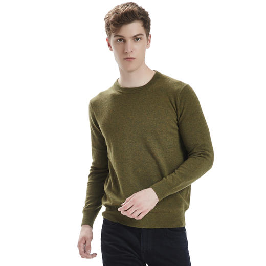 羊绒世家秋冬新款圆领羊绒衫男薄款打底毛衣休闲套头衫纯色针织衫 商品图0