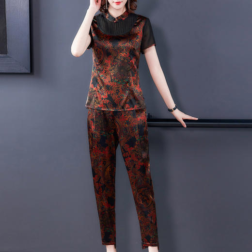 LFJR-9028夏新款真丝衬衫桑蚕丝短袖上衣阔腿裤两件套 商品图1