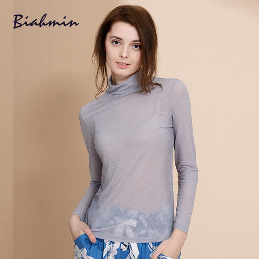 贝佳人正品新品简约舒适薄款纯色长袖修身显瘦高领打底衫T恤上衣BW51732 商品图3