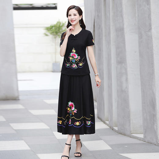 MQ-SLQ2080夏新款复古文艺改良旗袍短袖T恤唐装两件套YY 商品图2