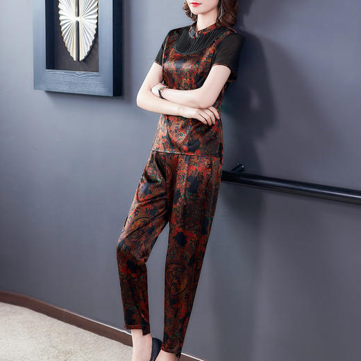LFJR-9028夏新款真丝衬衫桑蚕丝短袖上衣阔腿裤两件套 商品图3
