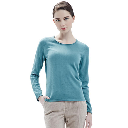 羊绒世家秋冬圆领纯山羊绒衫女套头毛衣直筒宽松多色薄内搭针织衫 商品图6