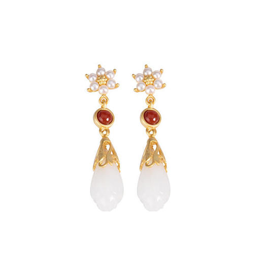 CWSS新款纯银时尚和田玉兰花镀金耳坠 商品图4