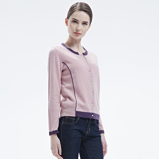 羊绒世家春秋新款圆领羊绒女开衫短款小外套女修身外搭薄款毛衣女 商品图1