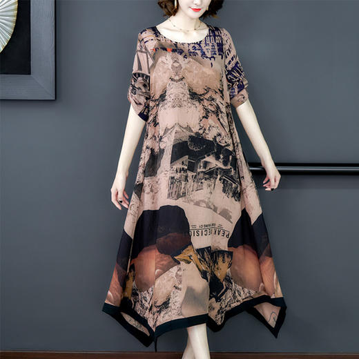 AHM-aswy3021新款时尚气质贵妇大码妈妈装圆领中长款连衣裙 商品图1