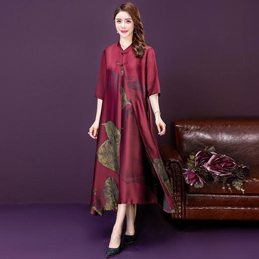 LFJR-8308复古文艺印花大码开衫阔太太中国风优雅两件套 商品图0