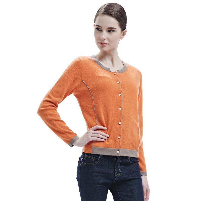 羊绒世家春秋新款圆领羊绒女开衫短款小外套女修身外搭薄款毛衣女