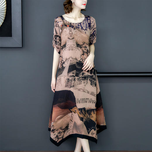 AHM-aswy3021新款时尚气质贵妇大码妈妈装圆领中长款连衣裙 商品图2