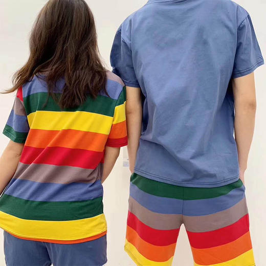 TSFS-C5202020新款纯棉T恤彩虹情侣睡衣套装TZF 商品图3