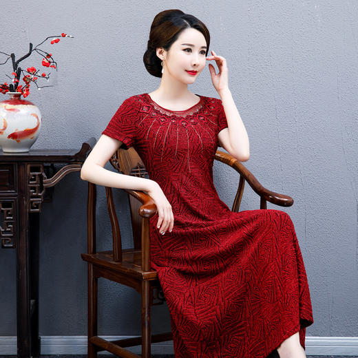 WXG  TLA20-Q 南韩丝大码旗袍连衣裙长款优雅高贵 商品图4