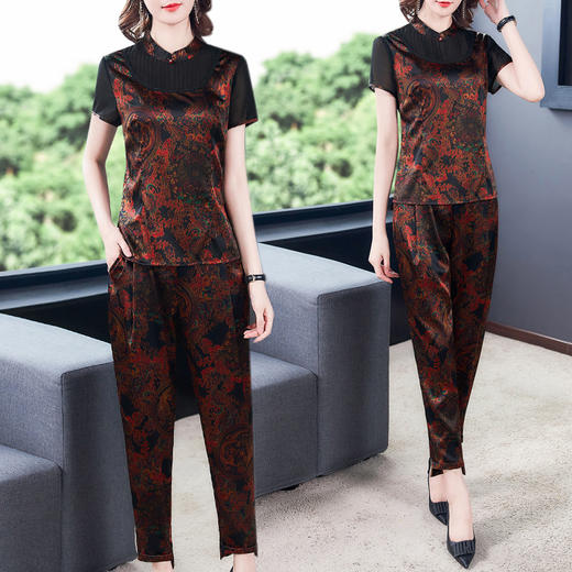 LFJR-9028夏新款真丝衬衫桑蚕丝短袖上衣阔腿裤两件套 商品图0