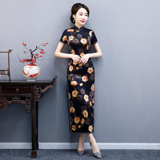 WXG  20-i 高端优雅旗袍真丝长款双层裙 商品图0