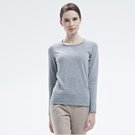 羊绒世家秋冬圆领纯山羊绒衫女套头毛衣直筒宽松多色薄内搭针织衫 商品图2