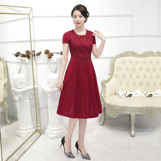 MLY-60631妈妈礼服连衣裙婚庆洋气醋酸料烫钻款 商品图0