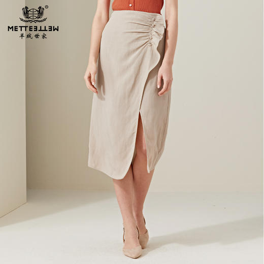 METTE2020夏季新品女士不对称包臀裙时尚纽扣装饰开衩莱赛尔a字裙 商品图0