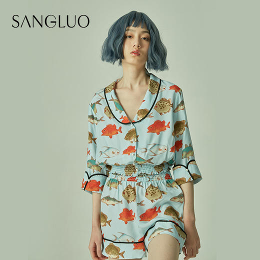 睡衣印花套装SANGLUO桑罗桑蚕丝绸家居服女 商品图1