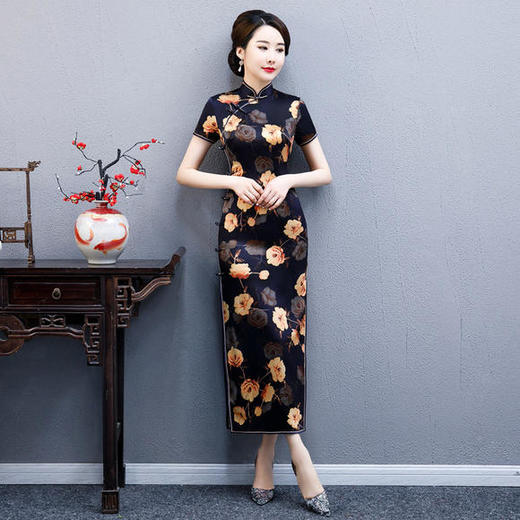 WXG-20-i 高端优雅旗袍真丝长款双层裙 商品图0