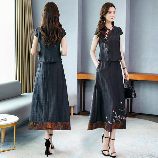 WZNH-HRYZ7067通勤圆领高腰韩版短袖文艺范连衣裙 商品图3