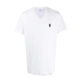 【一】BURBERRY 巴宝莉 男士TB专属标识装饰V领棉质短袖T恤 白色 8017258 A1464