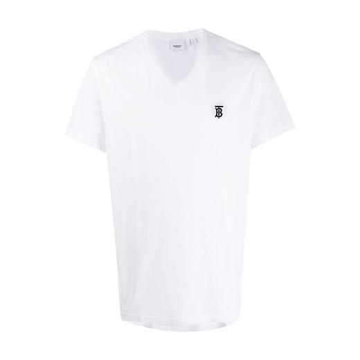 【一】BURBERRY 巴宝莉 男士TB专属标识装饰V领棉质短袖T恤 白色 8017258 A1464 商品图0