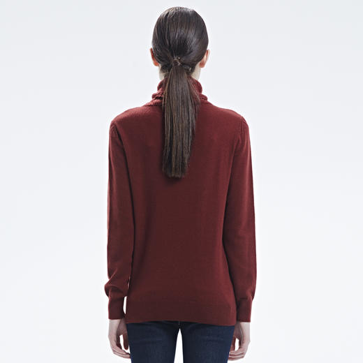 羊绒世家女秋冬新品纯色简约堆领毛衣女薄款菱形印花纯山羊绒衫女 商品图6
