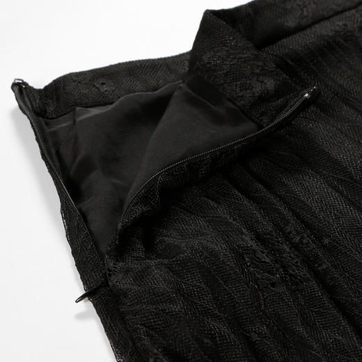 METTE2020春夏新品女士中长款蕾丝网纱半身裙修身显瘦飘逸百褶裙 商品图7