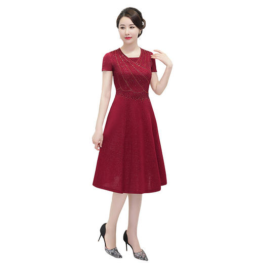 MLY-60631妈妈礼服连衣裙婚庆洋气醋酸料烫钻款 商品图3