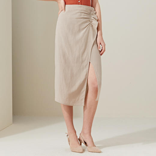 METTE2020夏季新品女士不对称包臀裙时尚纽扣装饰开衩莱赛尔a字裙 商品图1