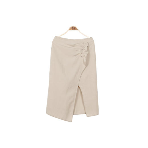 METTE2020夏季新品女士不对称包臀裙时尚纽扣装饰开衩莱赛尔a字裙 商品图5