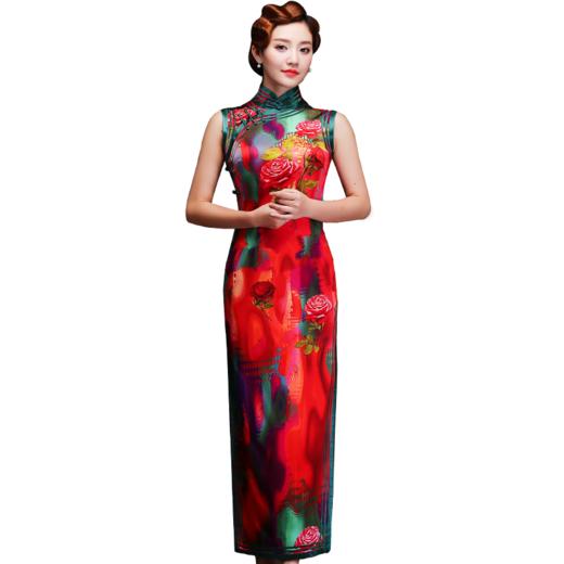 LY00612真丝复古老上海高端修身开襟长款年会走秀旗袍 商品图3