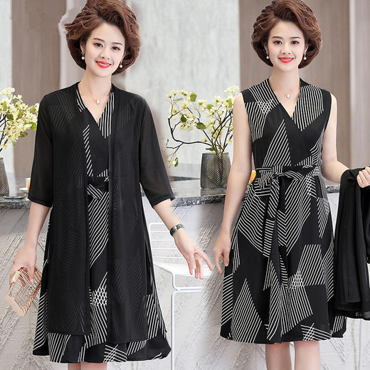 MQ-1156-8212夏装新款洋气过膝雪纺连衣裙套装YY 商品图1