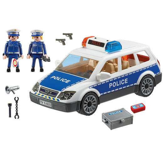 playmobil摩比世界儿童玩具警车拼装积木警察声光小汽车男孩